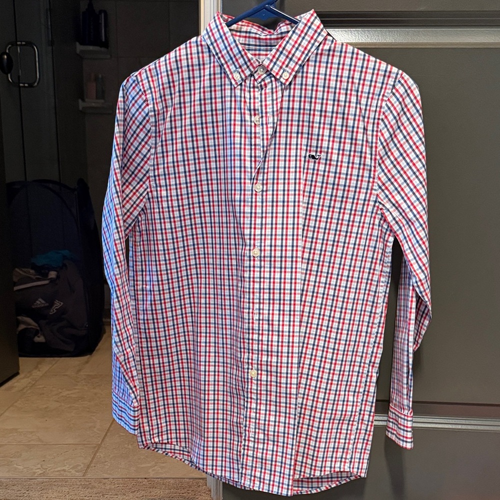 Vineyard Vines Kids Plaid Button Down Shirt in Red and Blue